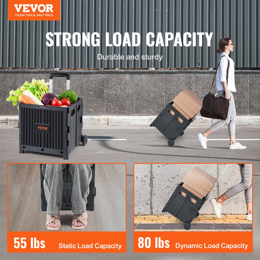 Foldable Utility Cart, 36 kg Load Capacity, Folding Portable Rolling Crate Handcart with Durable Heavy Duty V952-BXSGWCXCZLBD2C7A9V0