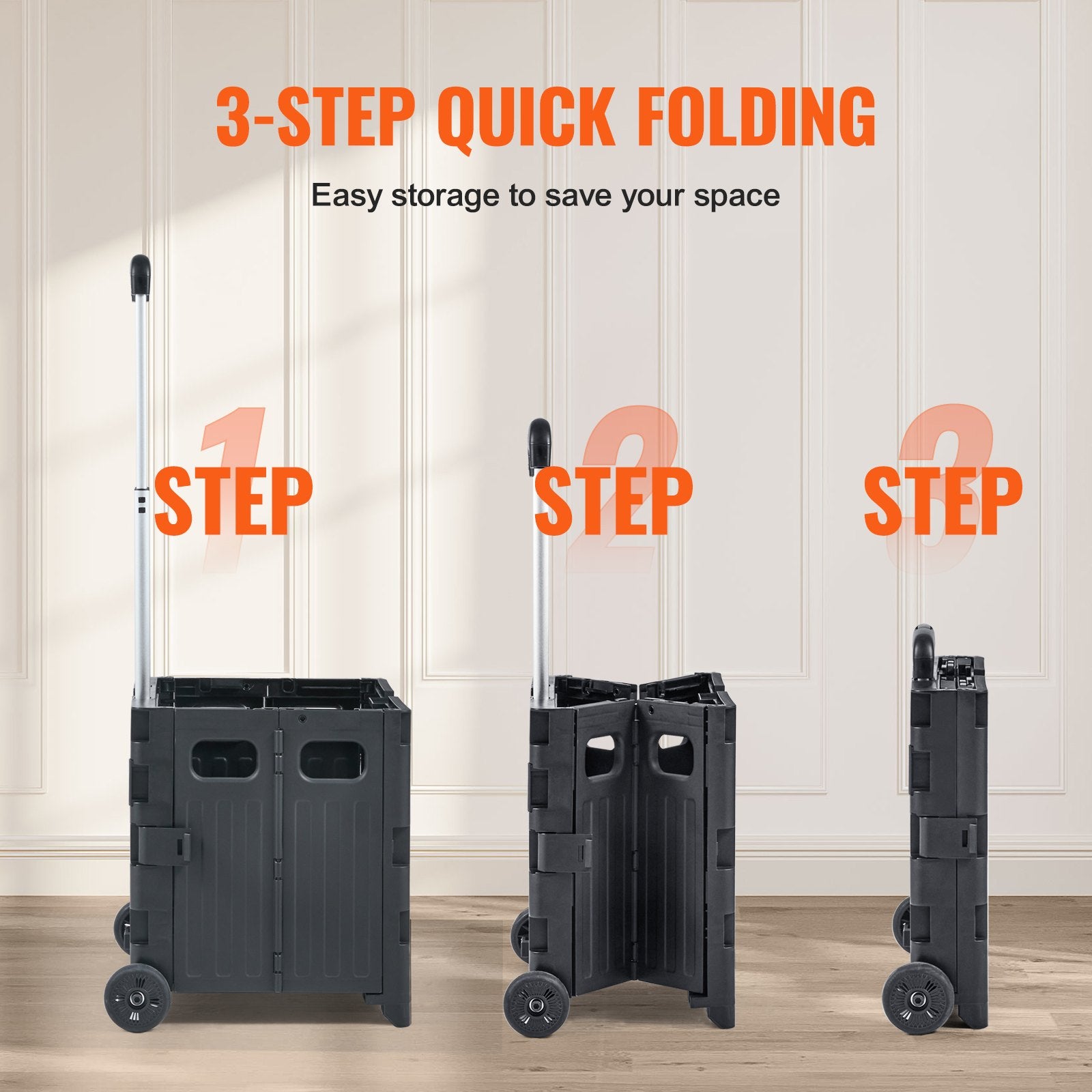 Foldable Utility Cart, 36 kg Load Capacity, Folding Portable Rolling Crate Handcart with Durable Heavy Duty V952-BXSGWCXCZLBD2C7A9V0