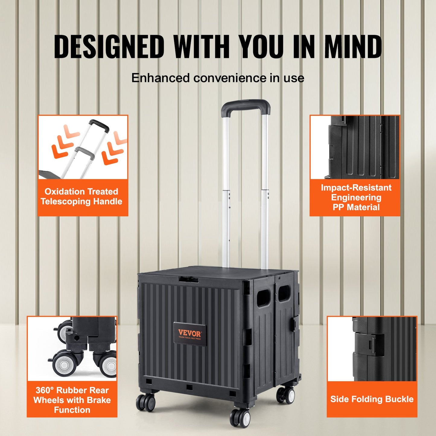 Foldable Utility Cart, 50 kg Load Capacity, Folding Portable Rolling Crate Handcart with Heavy Duty V952-BXSGWCZCZLDW44U3WV0