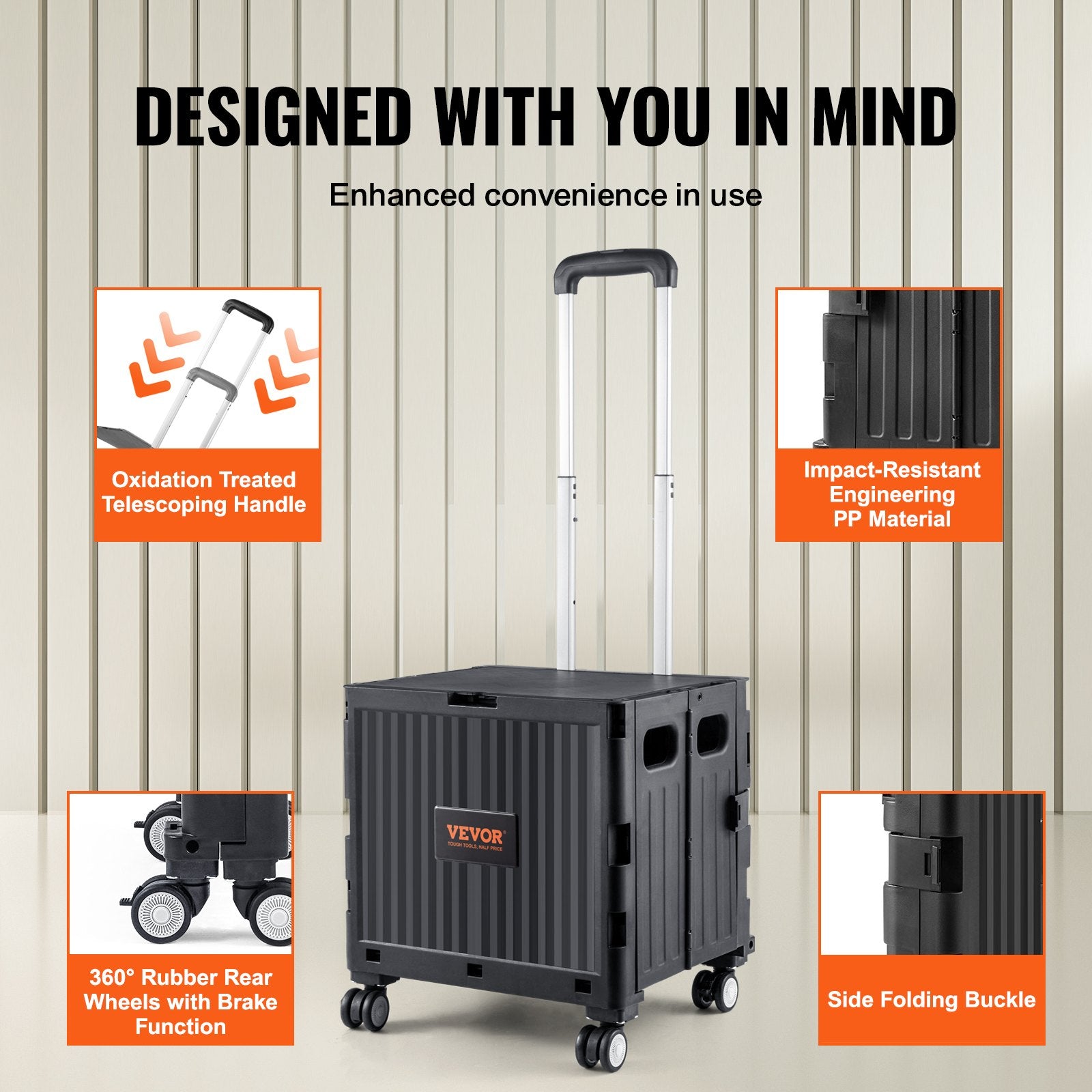 Foldable Utility Cart, 50 kg Load Capacity, Folding Portable Rolling Crate Handcart with Heavy Duty V952-BXSGWCZCZLDW44U3WV0