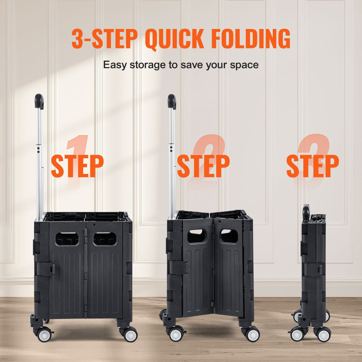 Foldable Utility Cart, 50 kg Load Capacity, Folding Portable Rolling Crate Handcart with Heavy Duty V952-BXSGWCZCZLDW44U3WV0