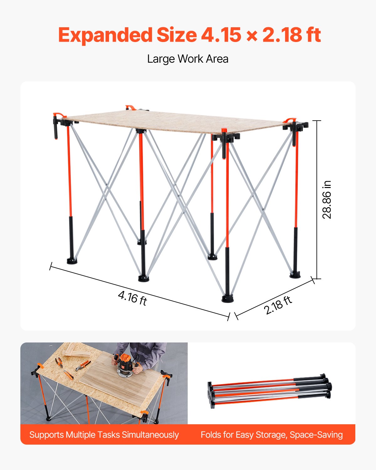 Portable Folding Workstand, 1266 x 665 mm Collapsible Workbench, 1135 kg Weight Capacity, No Assembly V952-BXSGZTPPSL4F8JA6T001V0
