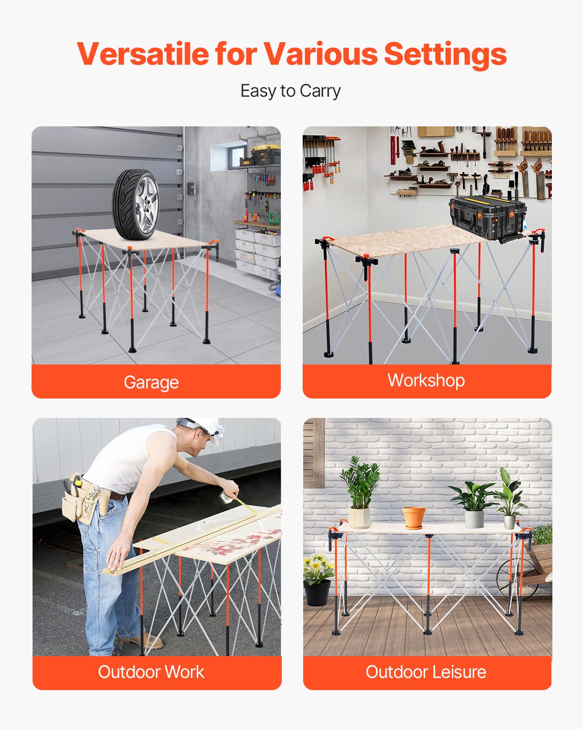 Portable Folding Workstand, 1266 x 665 mm Collapsible Workbench, 1135 kg Weight Capacity, No Assembly V952-BXSGZTPPSL4F8JA6T001V0