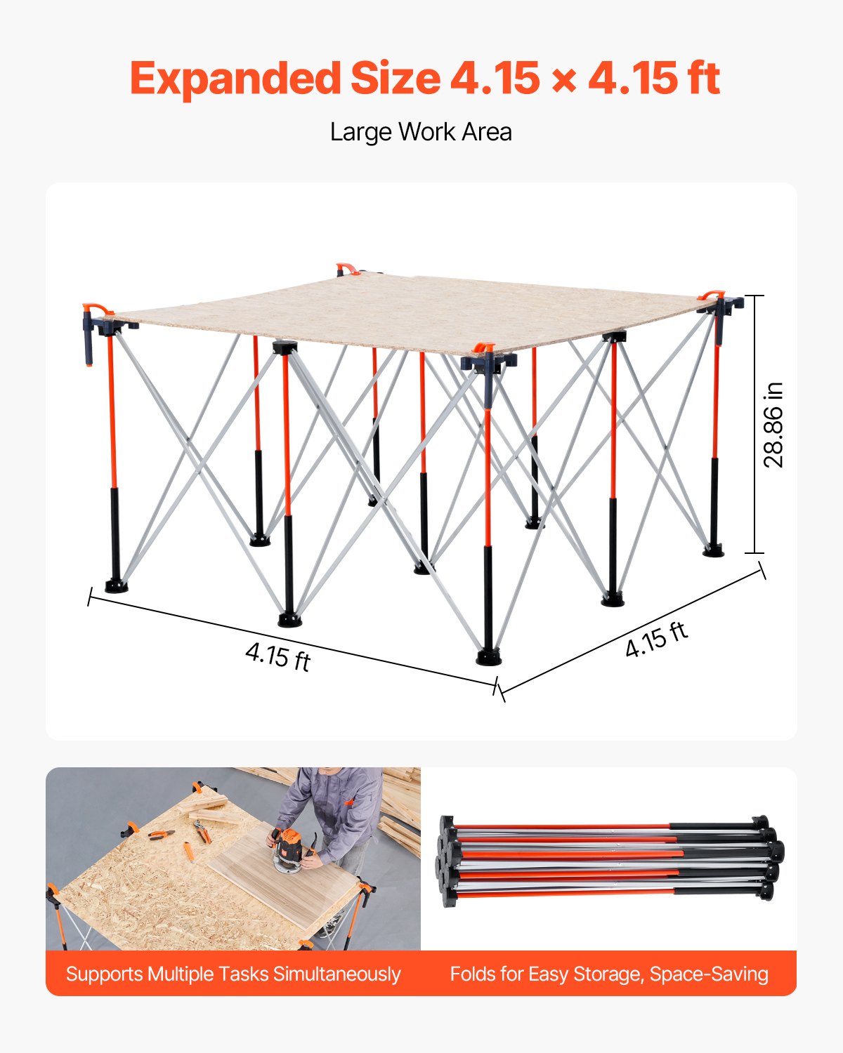 Portable Folding Workstand, 1264 x 1264 mm Collapsible Workbench, 1589 kg Weight Capacity, No Assembly V952-BXSGZTPPSL4FOJFJN001V0