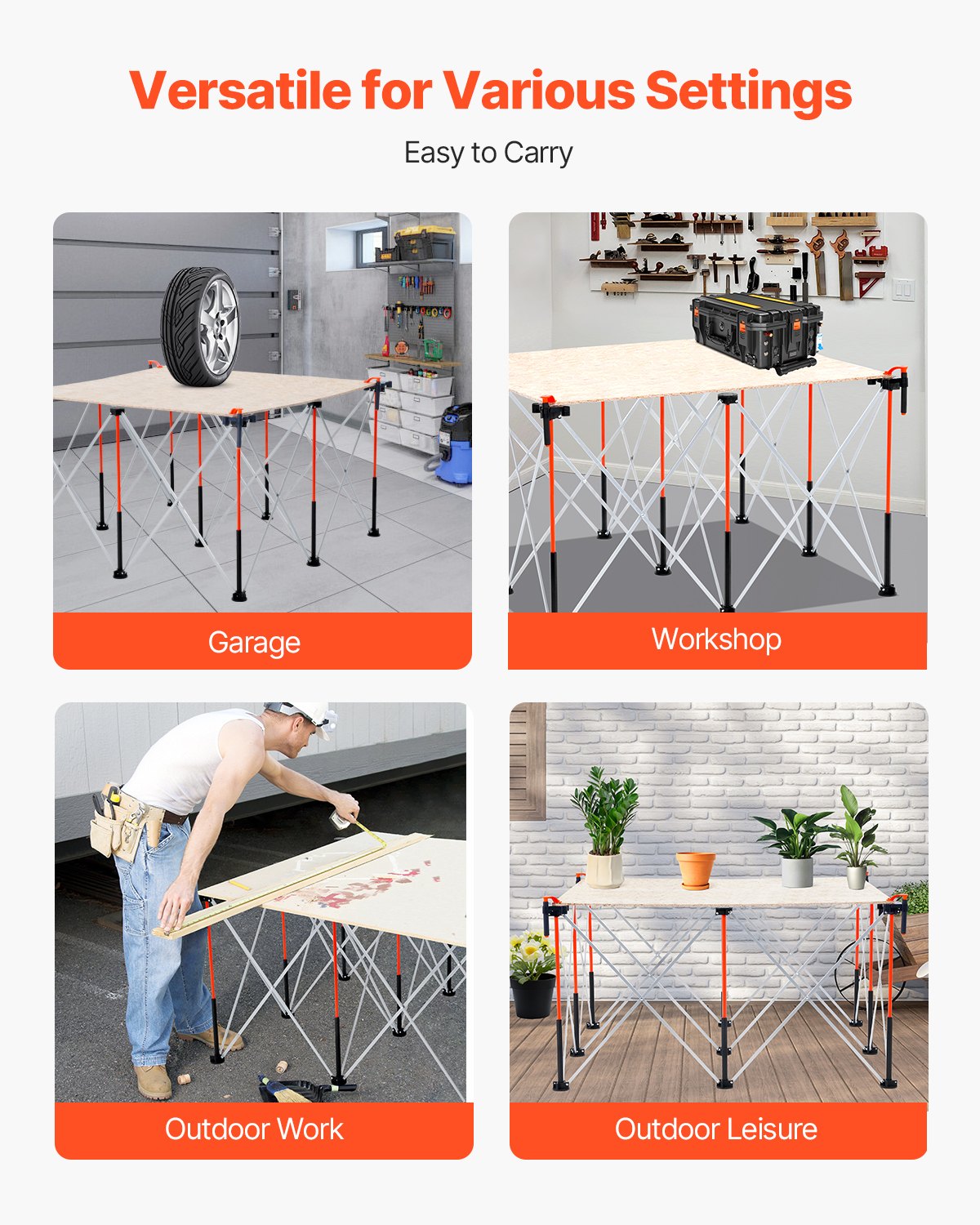 Portable Folding Workstand, 1264 x 1264 mm Collapsible Workbench, 1589 kg Weight Capacity, No Assembly V952-BXSGZTPPSL4FOJFJN001V0
