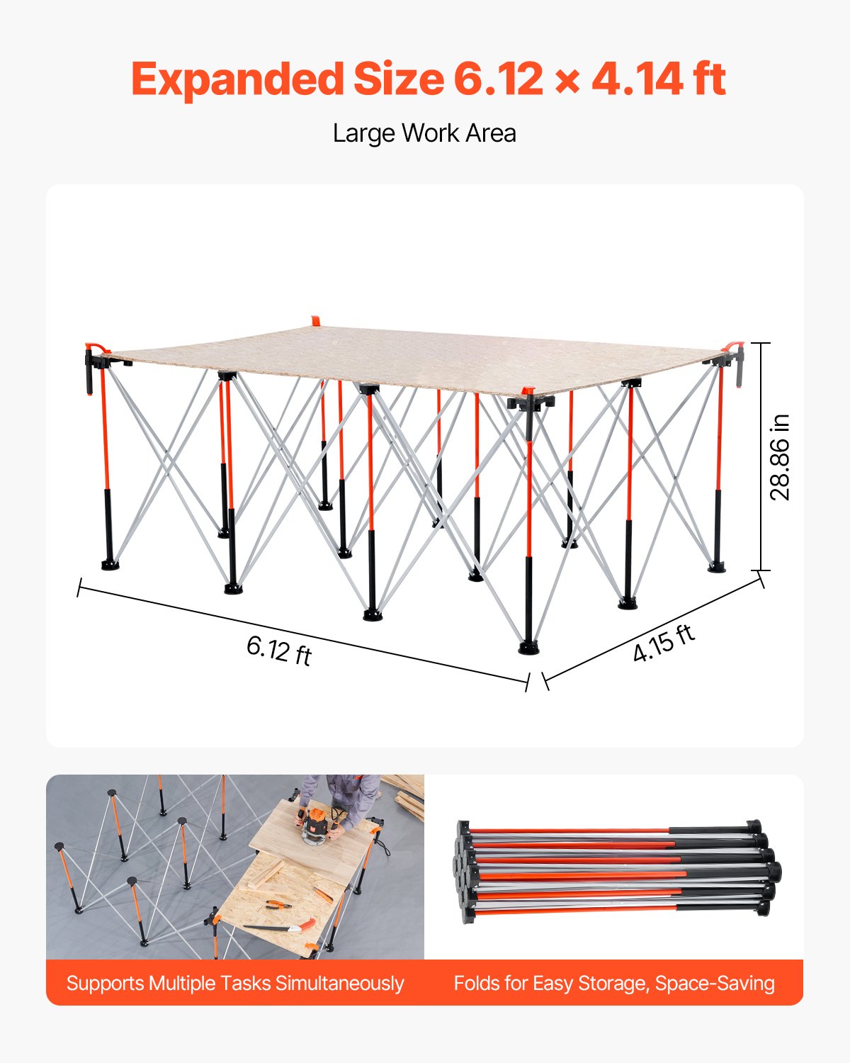 Portable Folding Workstand, 1865 x 1261 mm Collapsible Workbench, 2041 kg Weight Capacity, No Assembly V952-BXSGZTPPSL6FC1QQP001V0
