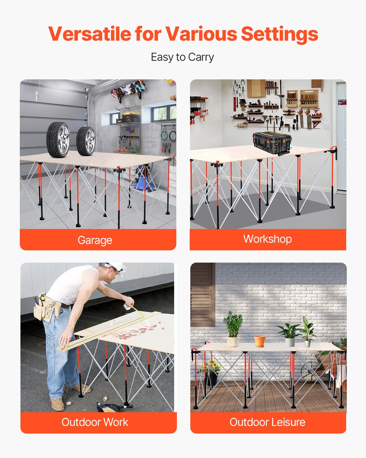 Portable Folding Workstand, 1865 x 1261 mm Collapsible Workbench, 2041 kg Weight Capacity, No Assembly V952-BXSGZTPPSL6FC1QQP001V0