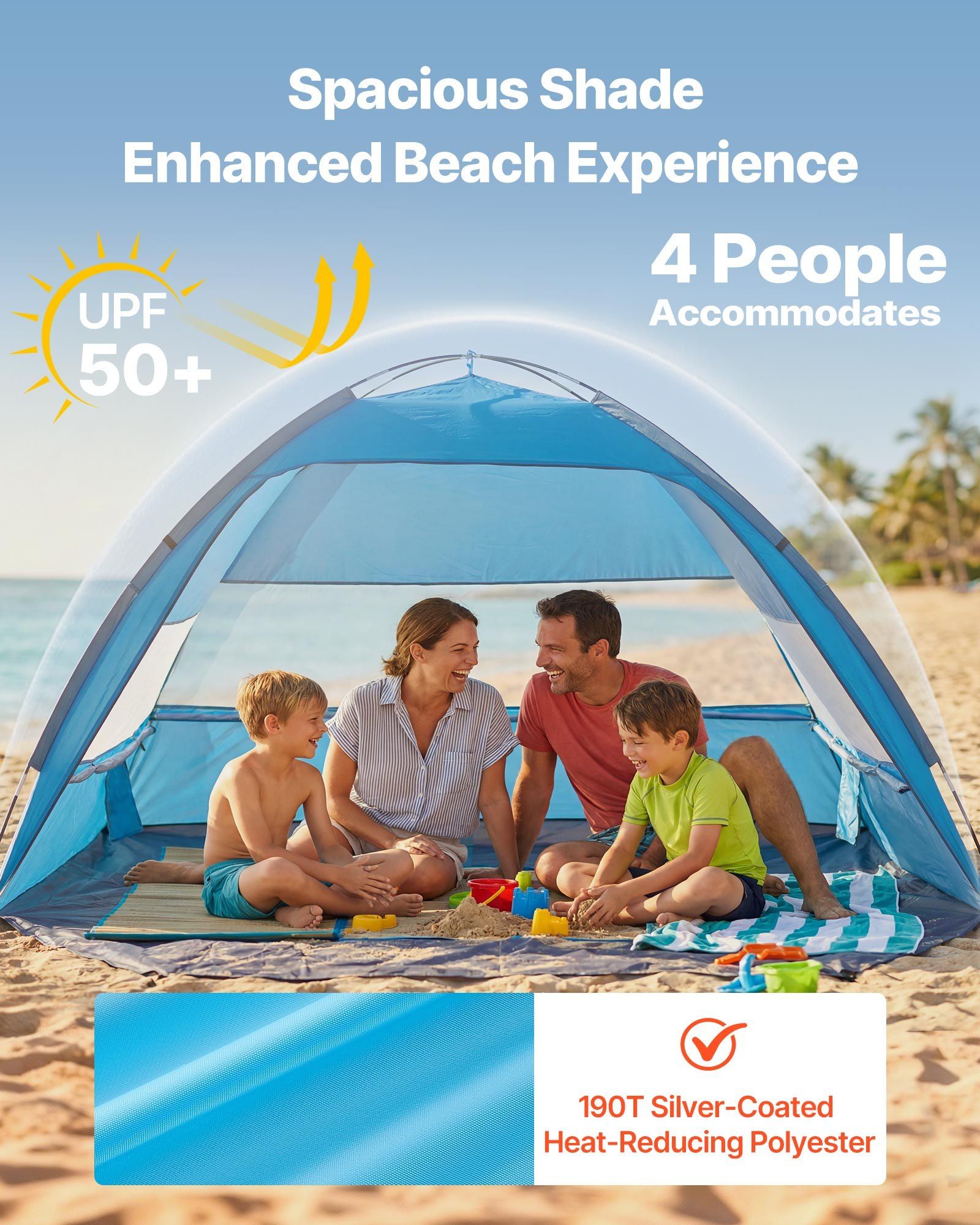 Beach Tent Sun Shelter for 4 Person, UPF 50+ Protection, Portable Sun Shade Canopy with Carrying Bag & Sand V952-BXSHTZPDBJC4MORNX001V0