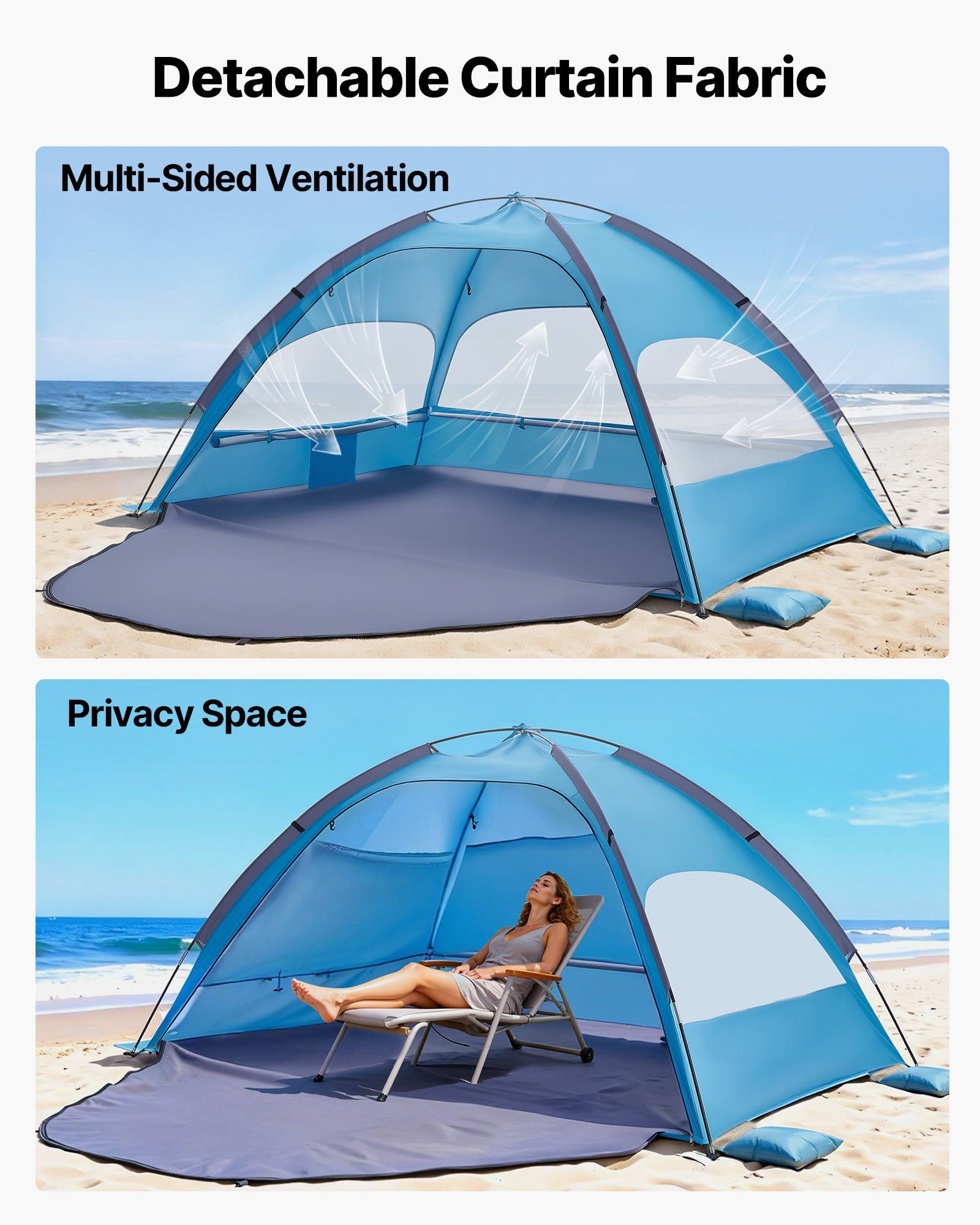 Beach Tent Sun Shelter for 4 Person, UPF 50+ Protection, Portable Sun Shade Canopy with Carrying Bag & Sand V952-BXSHTZPDBJC4MORNX001V0