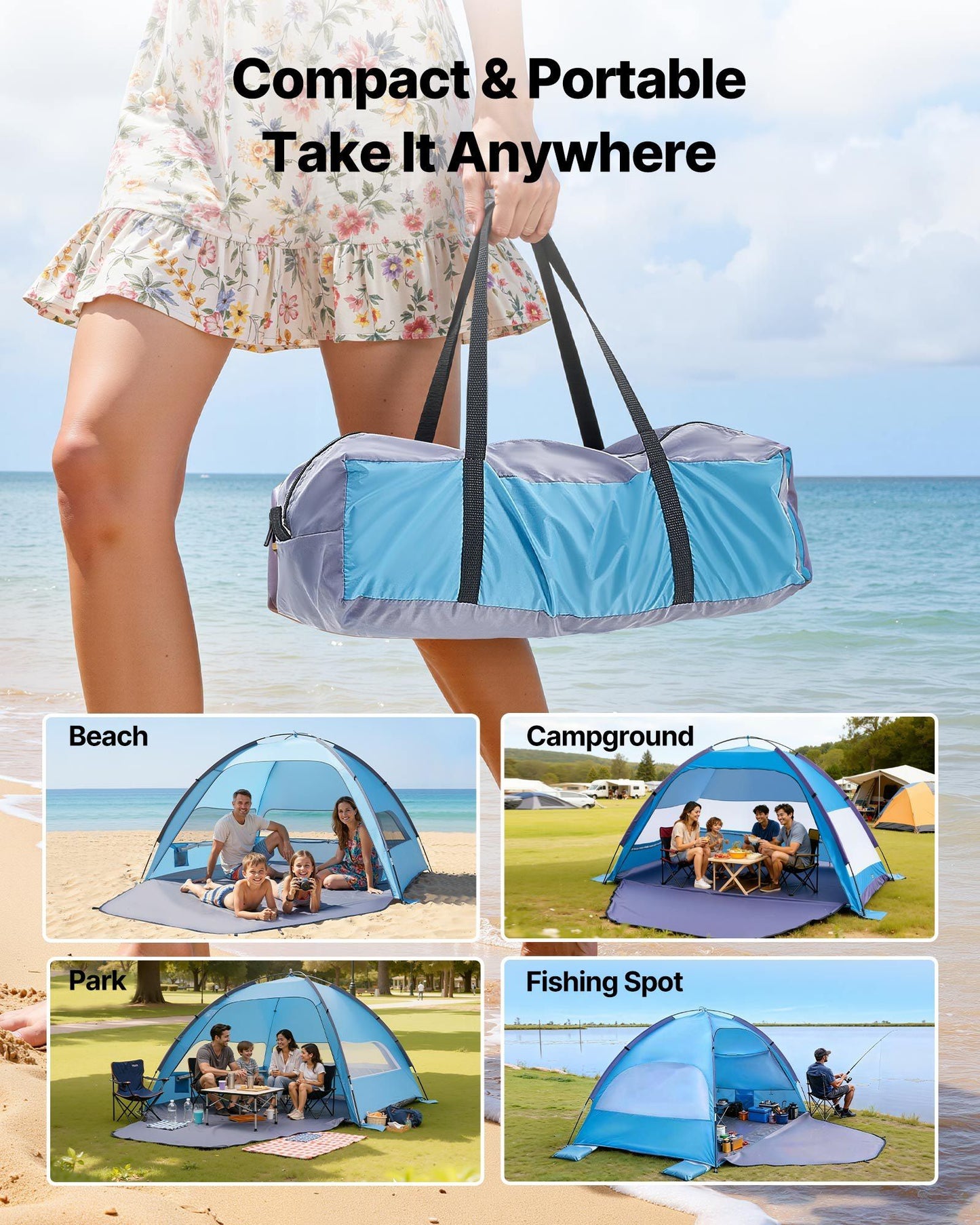 Beach Tent Sun Shelter for 4 Person, UPF 50+ Protection, Portable Sun Shade Canopy with Carrying Bag & Sand V952-BXSHTZPDBJC4MORNX001V0