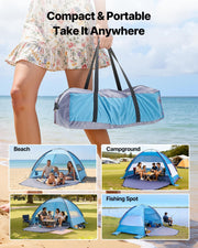Beach Tent Sun Shelter for 4 Person, UPF 50+ Protection, Portable Sun Shade Canopy with Carrying Bag & Sand V952-BXSHTZPDBJC4MORNX001V0