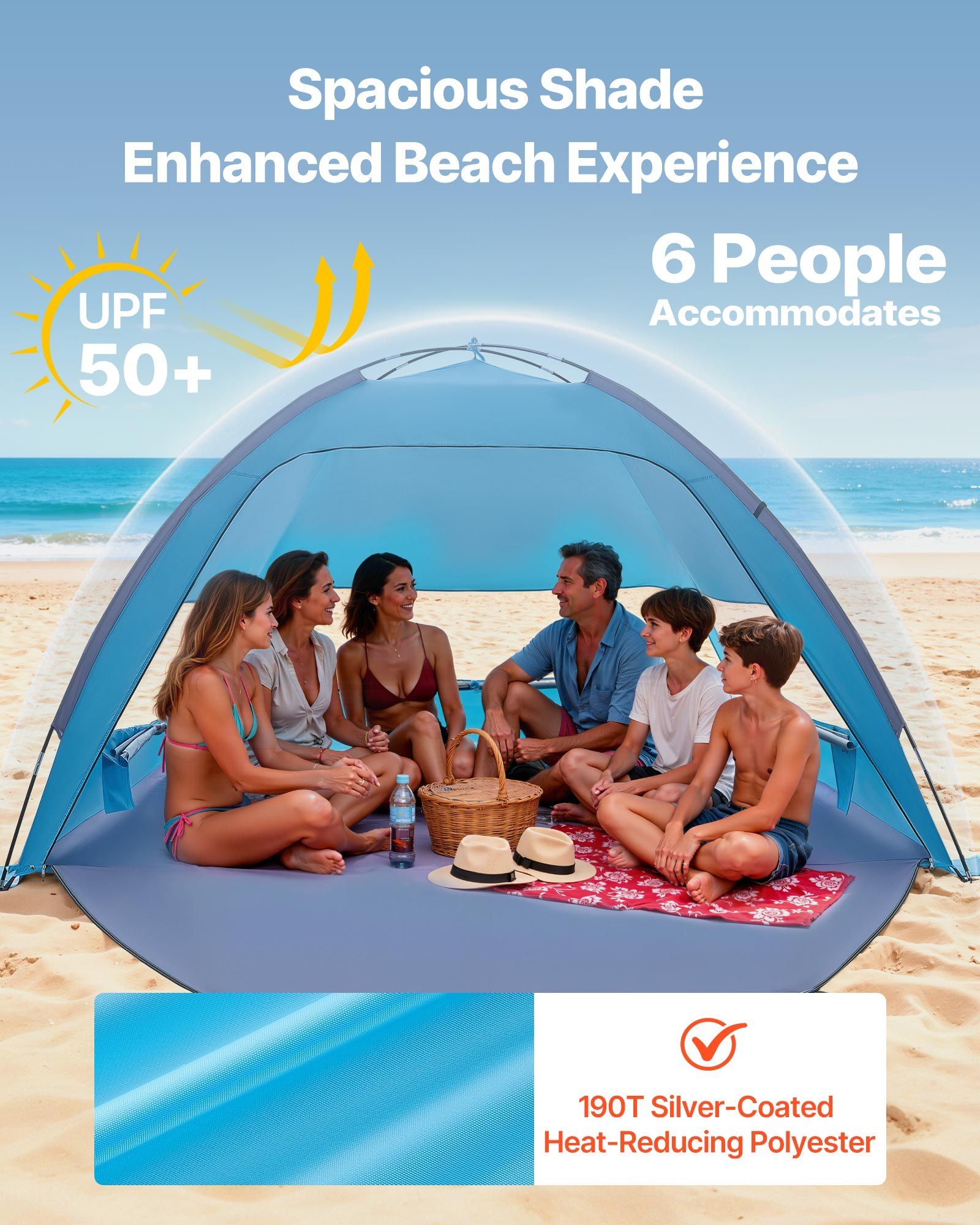 Beach Tent Sun Shelter for 6 Person, UPF 50+ Protection, Portable Sun Shade Canopy with Carrying Bag & Sand V952-BXSHTZPDBJC6IOET9001V0