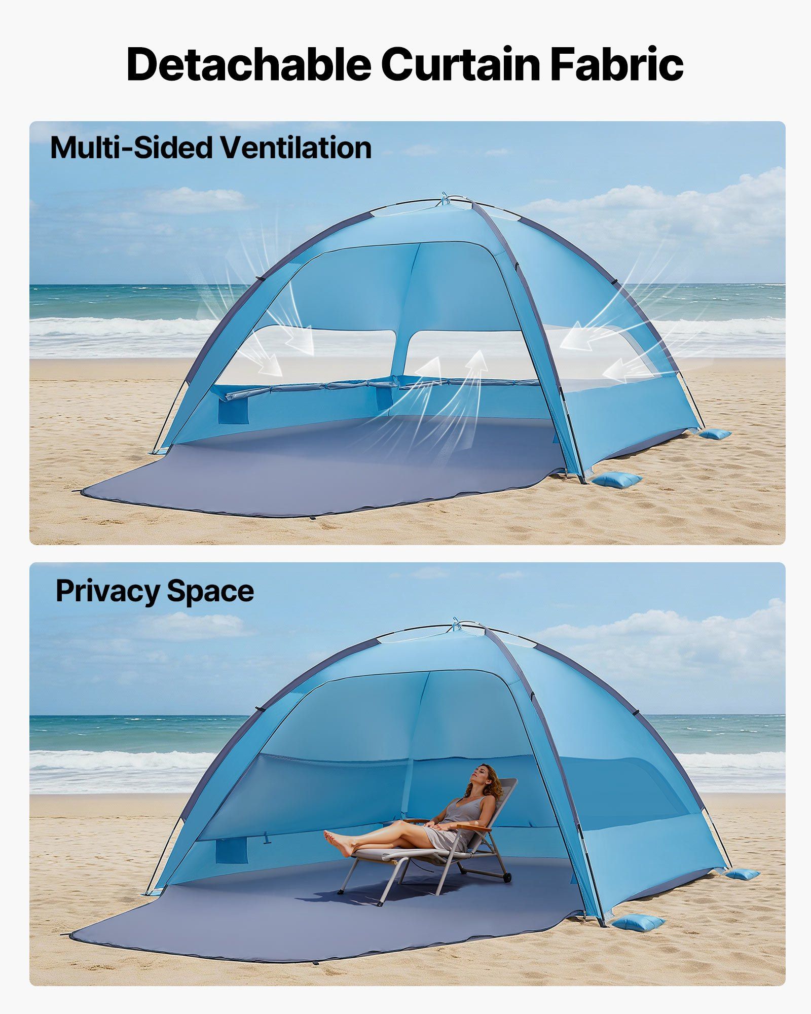 Beach Tent Sun Shelter for 6 Person, UPF 50+ Protection, Portable Sun Shade Canopy with Carrying Bag & Sand V952-BXSHTZPDBJC6IOET9001V0