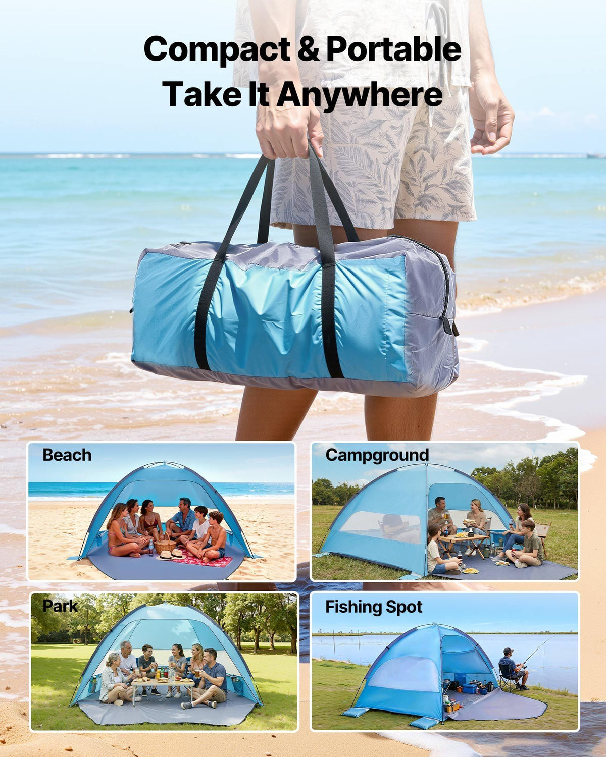 Beach Tent Sun Shelter for 6 Person, UPF 50+ Protection, Portable Sun Shade Canopy with Carrying Bag & Sand V952-BXSHTZPDBJC6IOET9001V0