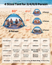 Beach Tent Sun Shelter for 6 Person, UPF 50+ Protection, Portable Sun Shade Canopy with Carrying Bag & Sand V952-BXSHTZPDBJC6IOET9001V0