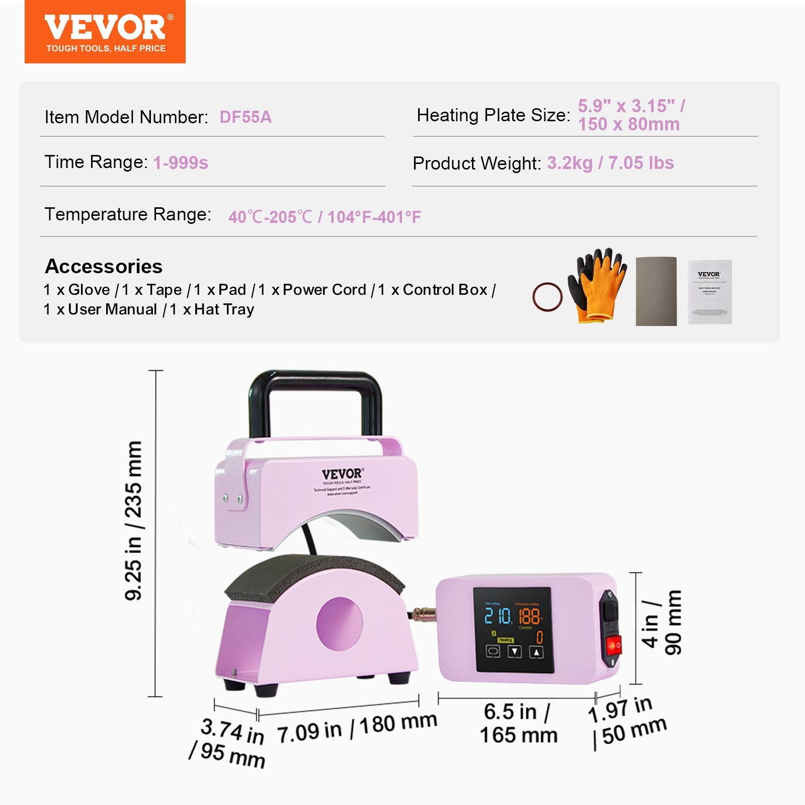 Hat Press Machine Mini Hat Heat Press for Caps 5.9x3.15 inch Plate Purple V952-BXSKMJBJMINIB06CLV3