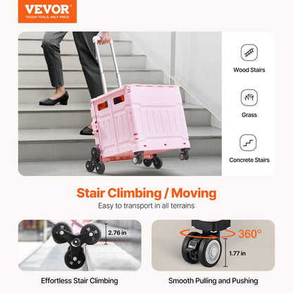 Foldable Utility Cart, 65L Collapsible Portable Crate Rolling Cart with Stair Climbing Wheels & 360 degrees V952-BXSPLCFS176L2ECQCV0