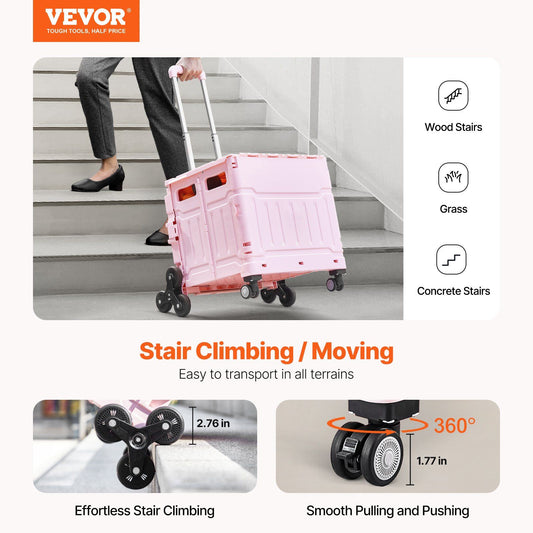 Foldable Utility Cart, 65L Collapsible Portable Crate Rolling Cart with Stair Climbing Wheels & 360 degrees V952-BXSPLCFS176L2ECQCV0