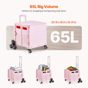 Foldable Utility Cart, 65L Collapsible Portable Crate Rolling Cart with Stair Climbing Wheels & 360 degrees V952-BXSPLCFS176L2ECQCV0