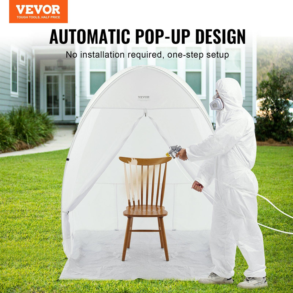 Spray Paint Shelter, 60 x 60 x 70 in Pop-Up Portable Spray Paint Tent with Built-In Floor, Exhaust Window and V952-BXSPQ606070INA0UEV0