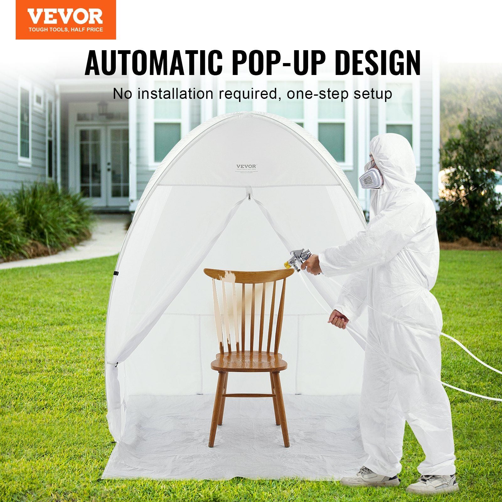 Spray Paint Shelter, 60 x 60 x 70 in Pop-Up Portable Spray Paint Tent with Built-In Floor, Exhaust Window and V952-BXSPQ606070INA0UEV0