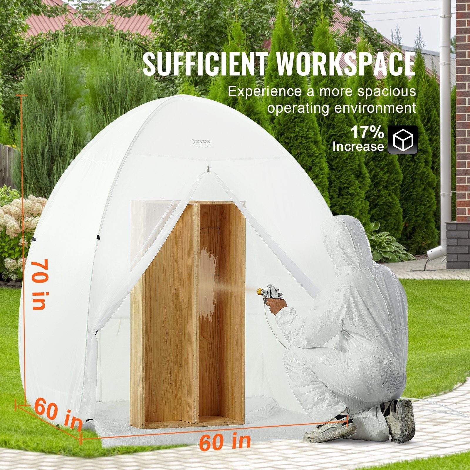 Spray Paint Shelter, 60 x 60 x 70 in Pop-Up Portable Spray Paint Tent with Built-In Floor, Exhaust Window and V952-BXSPQ606070INA0UEV0