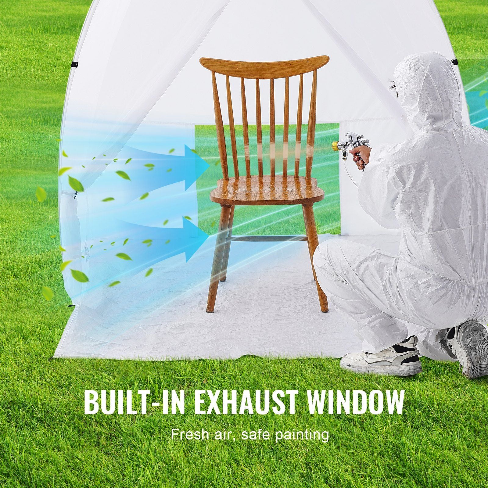 Spray Paint Shelter, 60 x 60 x 70 in Pop-Up Portable Spray Paint Tent with Built-In Floor, Exhaust Window and V952-BXSPQ606070INA0UEV0