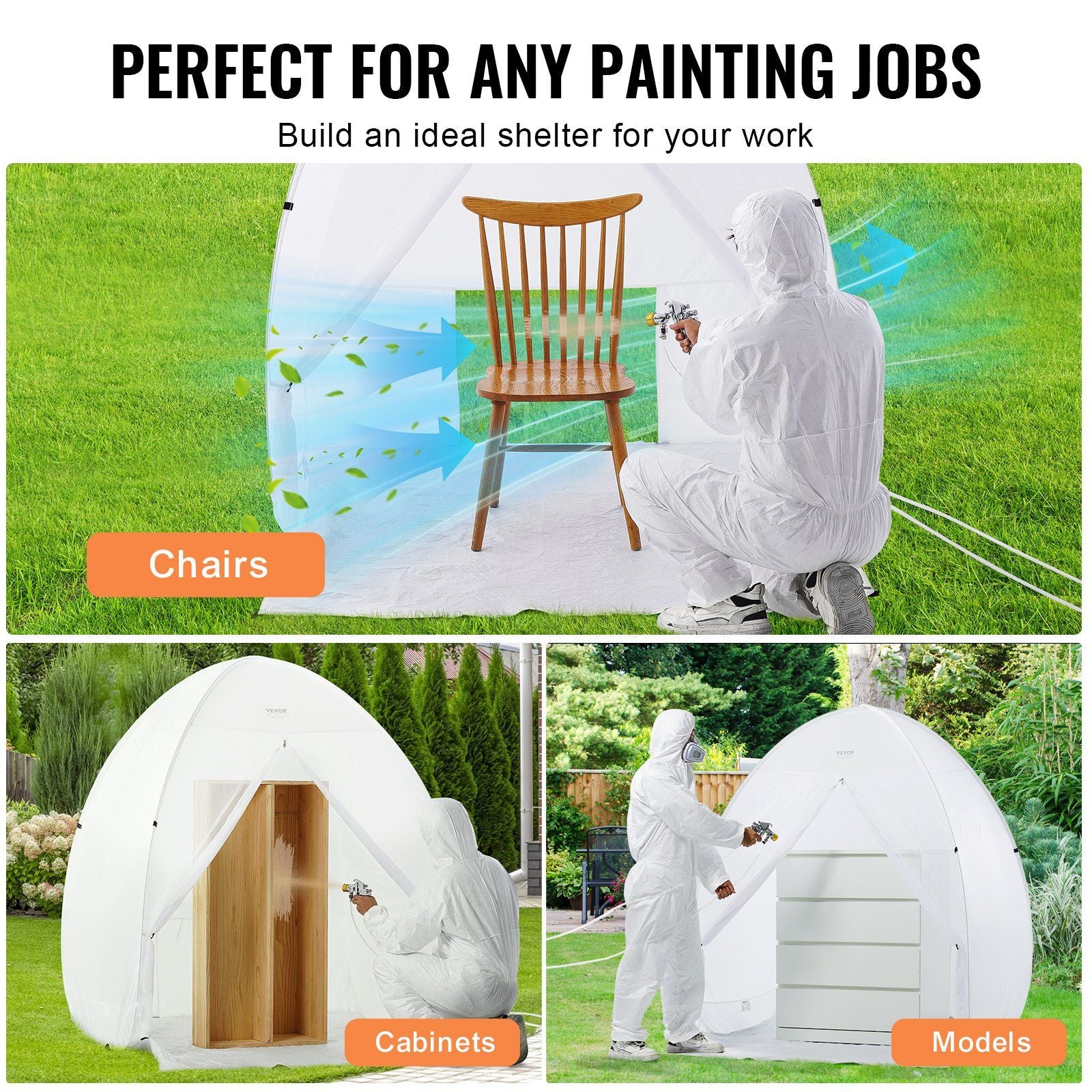 Spray Paint Shelter, 60 x 60 x 70 in Pop-Up Portable Spray Paint Tent with Built-In Floor, Exhaust Window and V952-BXSPQ606070INA0UEV0