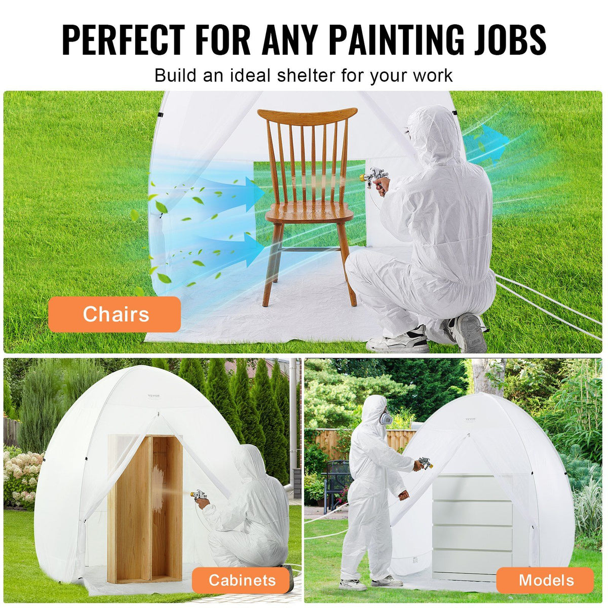 Spray Paint Shelter, 60 x 60 x 70 in Pop-Up Portable Spray Paint Tent with Built-In Floor, Exhaust Window and V952-BXSPQ606070INA0UEV0