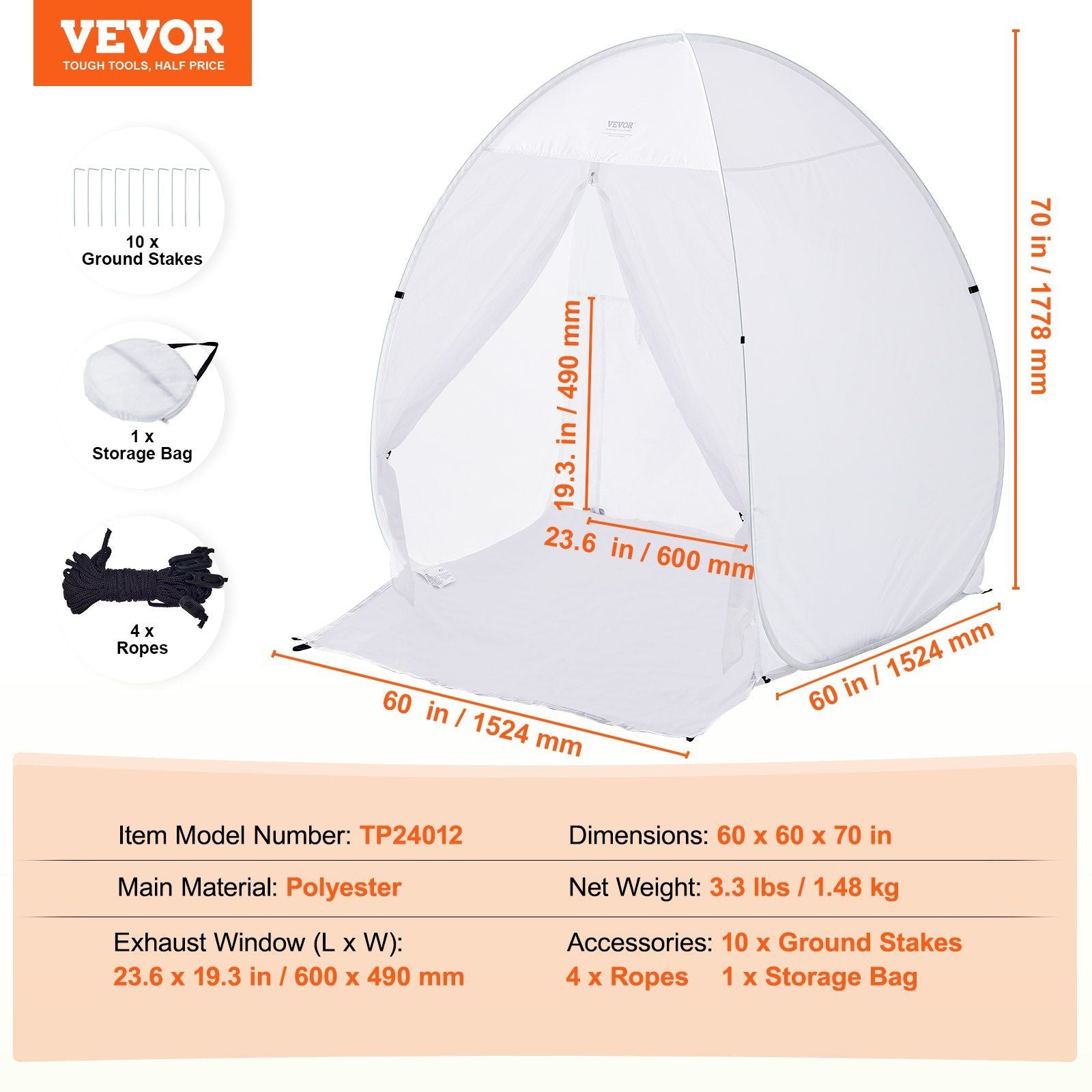 Spray Paint Shelter, 60 x 60 x 70 in Pop-Up Portable Spray Paint Tent with Built-In Floor, Exhaust Window and V952-BXSPQ606070INA0UEV0