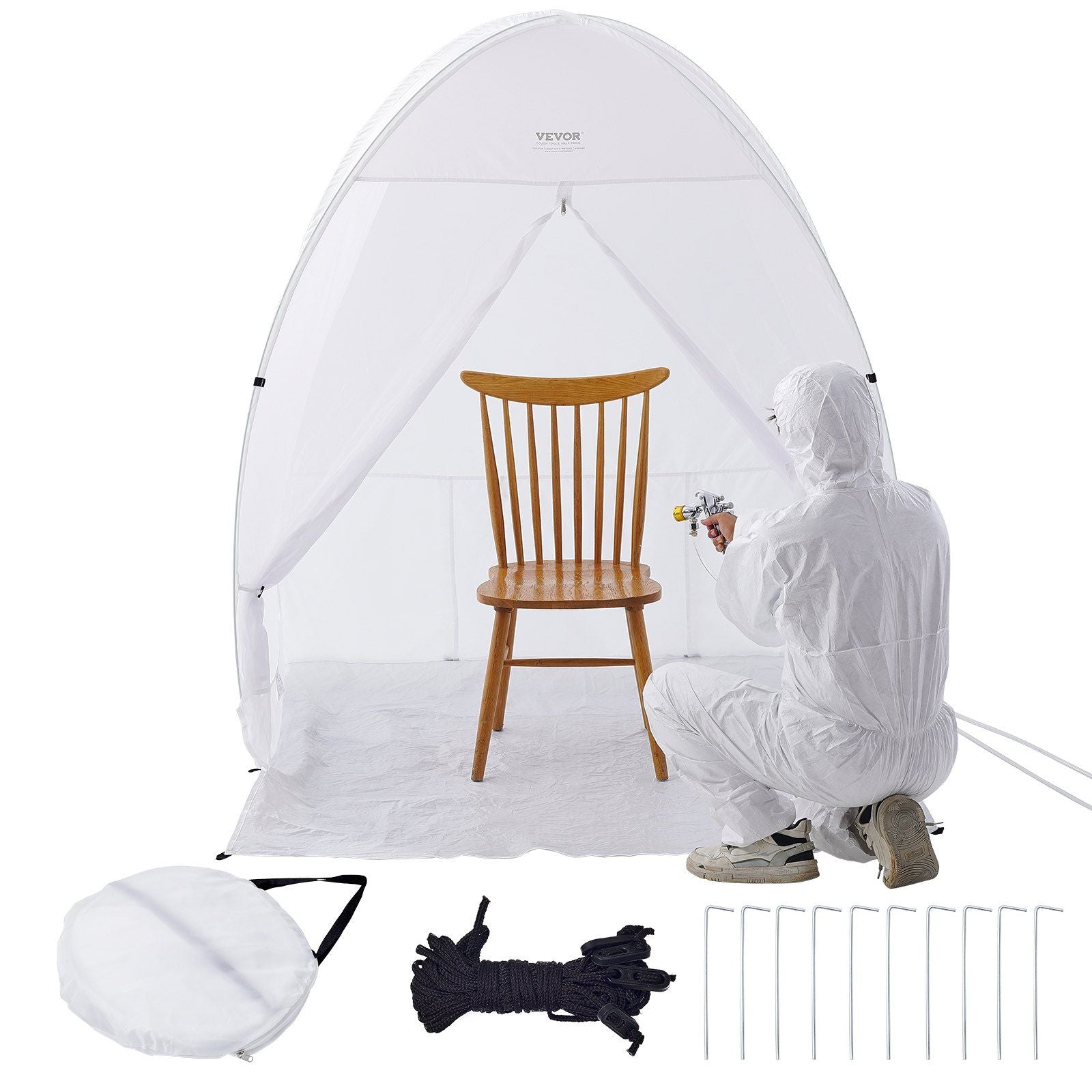 Spray Paint Shelter, 60 x 60 x 70 in Pop-Up Portable Spray Paint Tent with Built-In Floor, Exhaust Window and V952-BXSPQ606070INA0UEV0