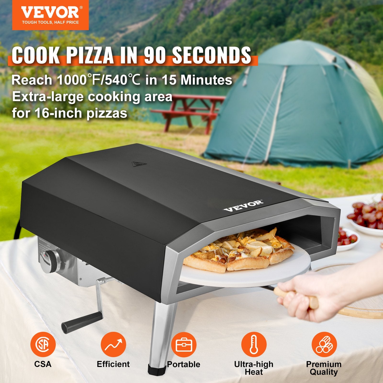 Outdoor Pizza Oven, 406.4 mm, Gas Fired Pizza Maker, Portable Outside Stainless Steel Pizza Grill with 360 V952-BXSPSLYCABRQH23XCV0