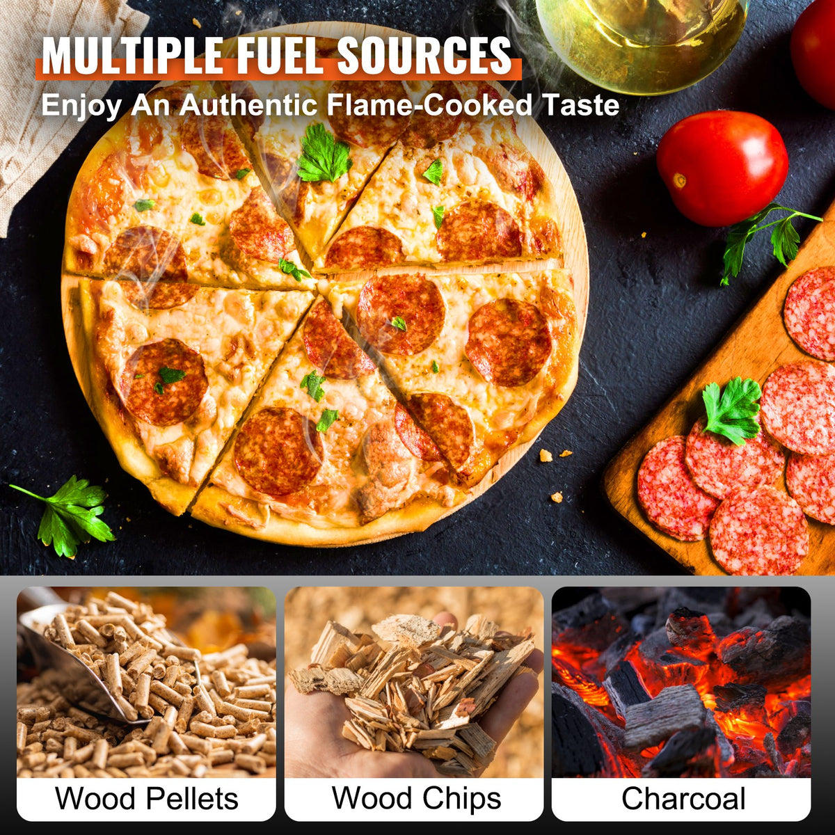 Outdoor Pizza Oven, 12-inch, Wood Pellet and Charcoal Fired Pizza Maker, Portable Outside Stainless Steel V952-BXSPSLYCKLHSBC8PEV0