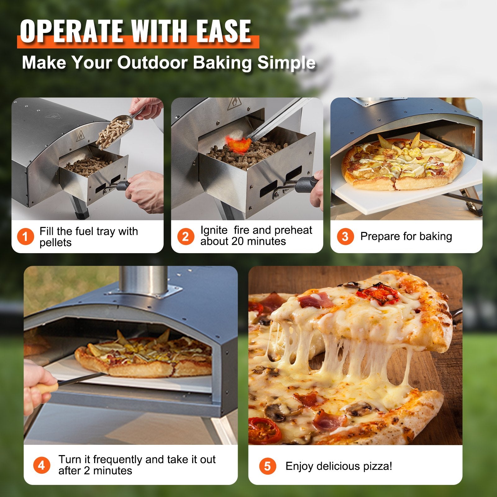 Outdoor Pizza Oven, 12-inch, Wood Pellet and Charcoal Fired Pizza Maker, Portable Outside Stainless Steel V952-BXSPSLYCKLHSBC8PEV0