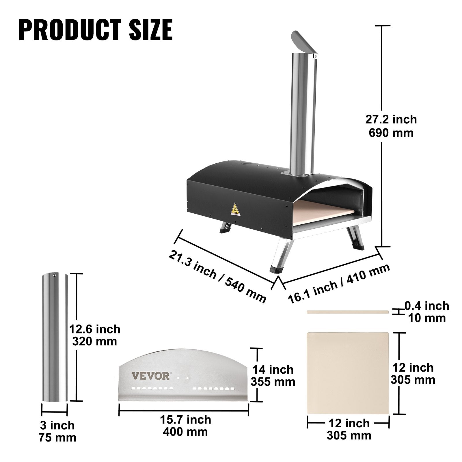 Outdoor Pizza Oven, 12-inch, Wood Pellet and Charcoal Fired Pizza Maker, Portable Outside Stainless Steel V952-BXSPSLYCKLHSBC8PEV0