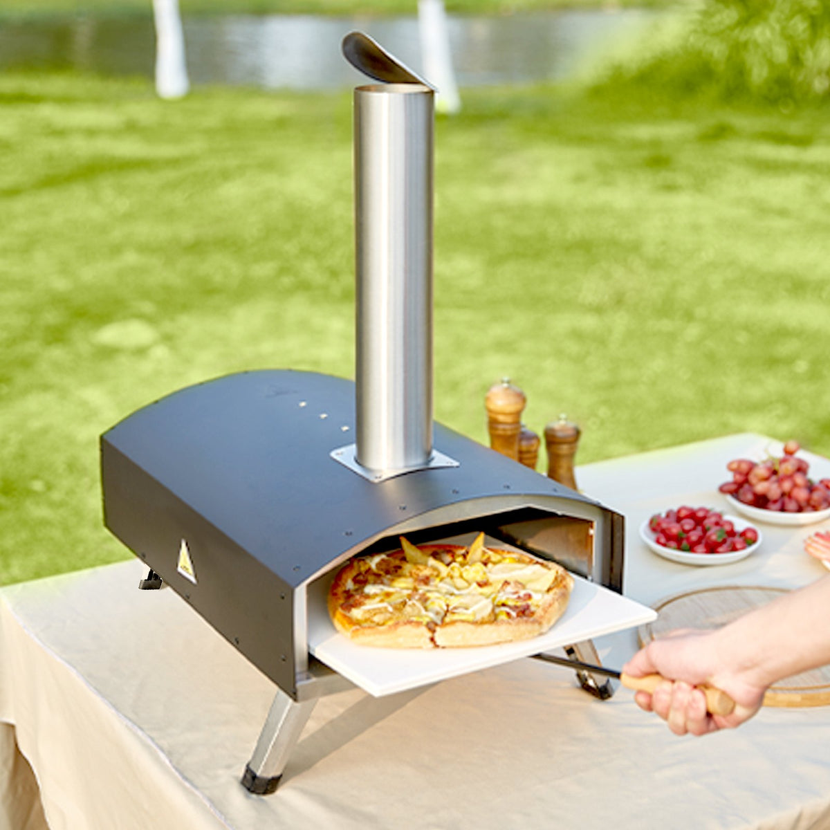 Outdoor Pizza Oven, 12-inch, Wood Pellet and Charcoal Fired Pizza Maker, Portable Outside Stainless Steel V952-BXSPSLYCKLHSBC8PEV0