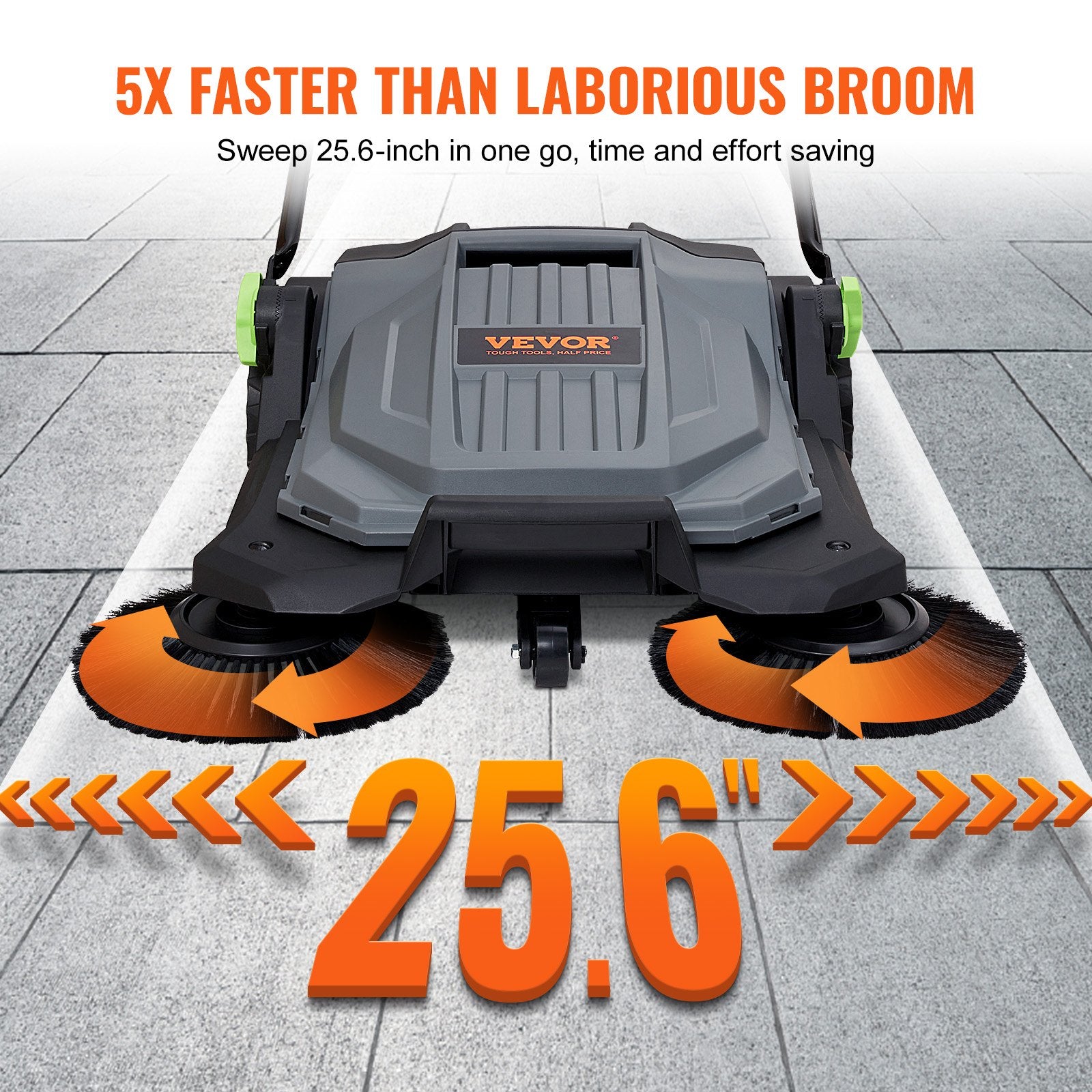 Walk-behind Hand Push Floor Sweeper 25.6" Width 5 Gallon Waste Container V952-BXSQSC55JL26E5I64V0