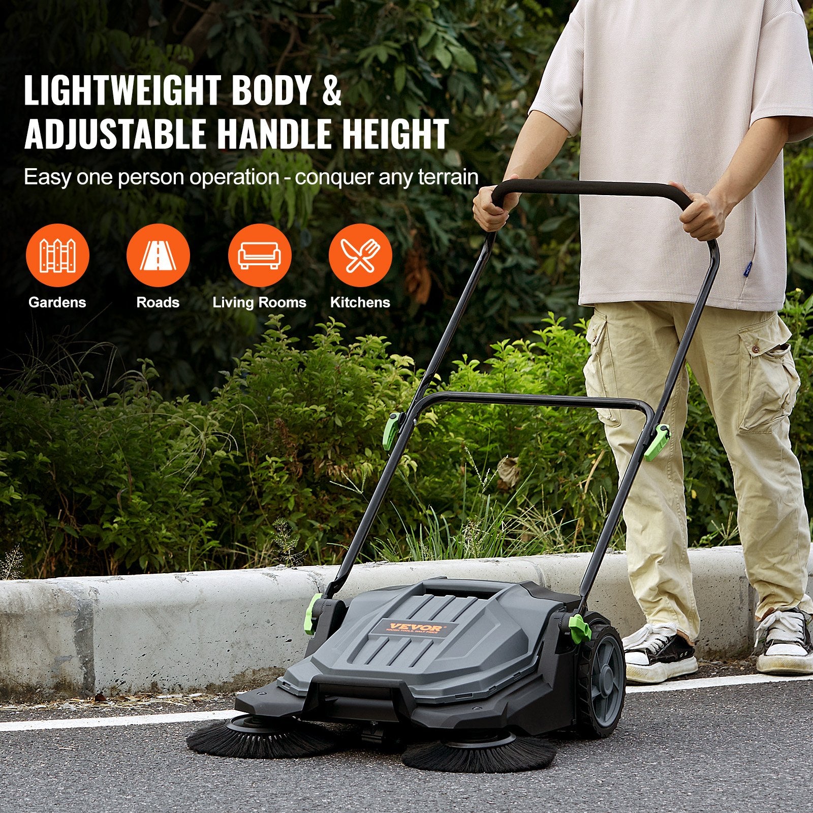 Walk-behind Hand Push Floor Sweeper 25.6" Width 5 Gallon Waste Container V952-BXSQSC55JL26E5I64V0