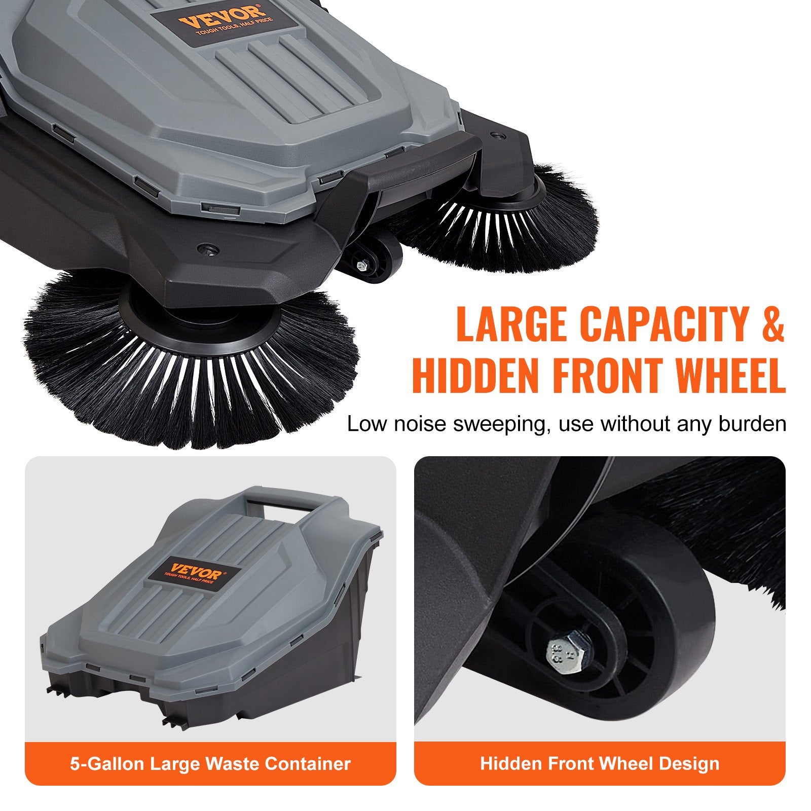Walk-behind Hand Push Floor Sweeper 25.6" Width 5 Gallon Waste Container V952-BXSQSC55JL26E5I64V0