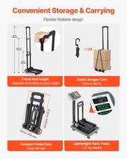 Folding Hand Truck, 49.9 kg Load Capacity, Collapsible Luggage Cart with 2 Wheels & 1 Elastic Rope, Utility V952-BXSTHCHS2G11BKSTN001V0