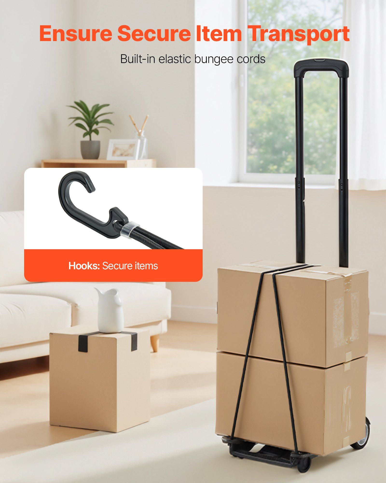 Folding Hand Truck, 49.9 kg Load Capacity, Collapsible Luggage Cart with 2 Wheels & 1 Elastic Rope, Utility V952-BXSTHCHS2G11BKSTN001V0