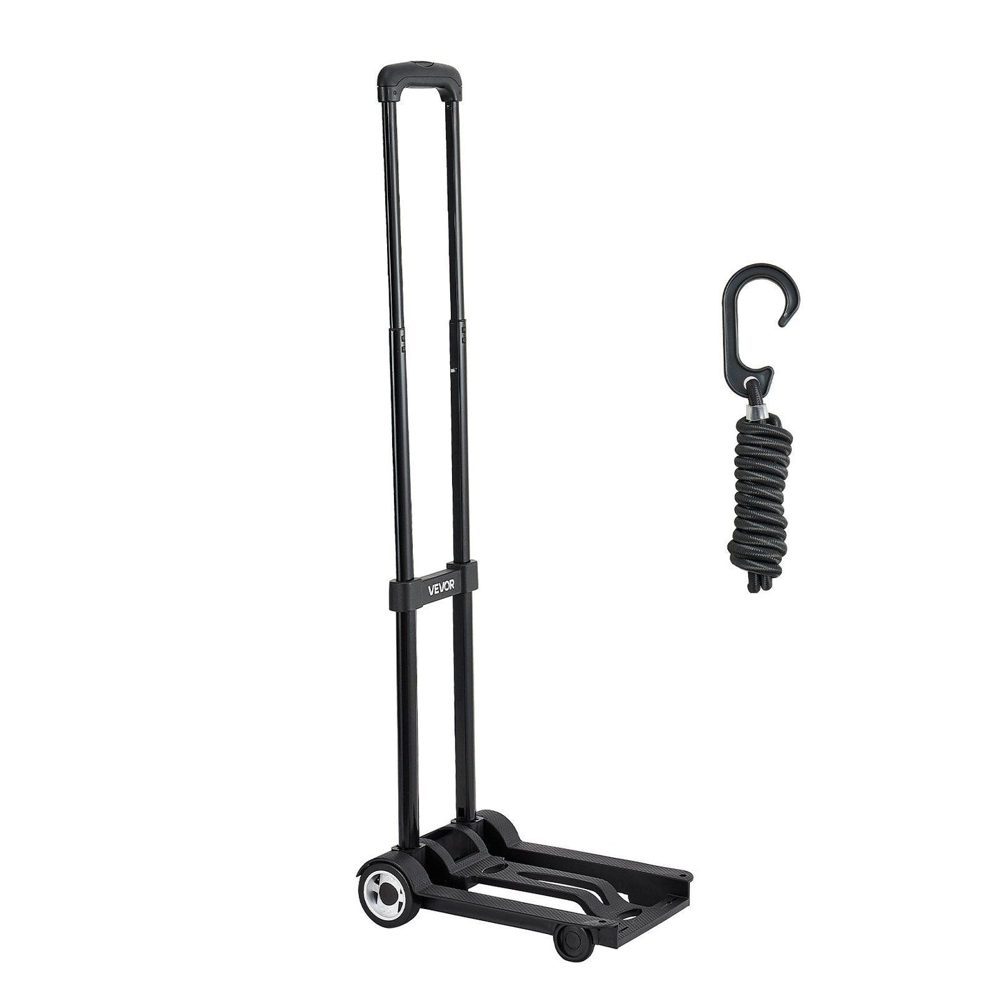 Folding Hand Truck, 49.9 kg Load Capacity, Collapsible Luggage Cart with 2 Wheels & 1 Elastic Rope, Utility V952-BXSTHCHS2G11BKSTN001V0