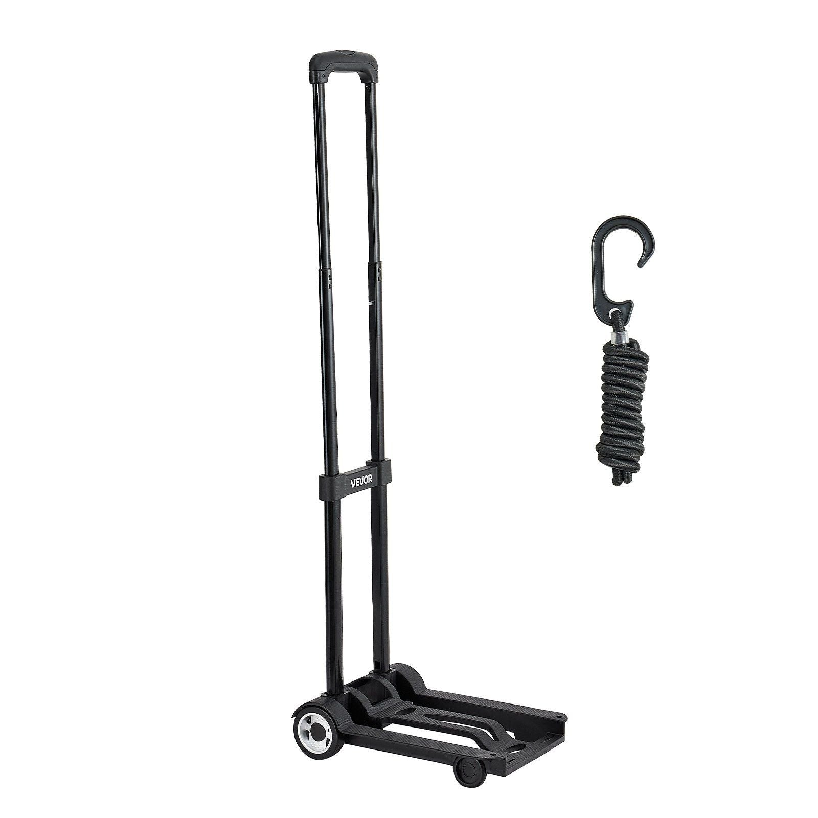 Folding Hand Truck, 49.9 kg Load Capacity, Collapsible Luggage Cart with 2 Wheels & 1 Elastic Rope, Utility V952-BXSTHCHS2G11BKSTN001V0