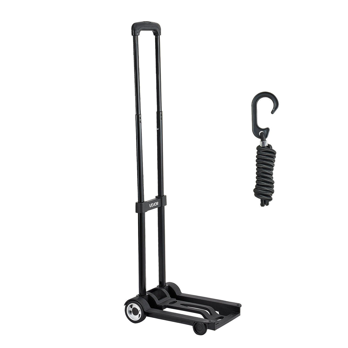 Folding Hand Truck, 49.9 kg Load Capacity, Collapsible Luggage Cart with 2 Wheels & 1 Elastic Rope, Utility V952-BXSTHCHS2G11BKSTN001V0