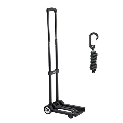 Folding Hand Truck, 49.9 kg Load Capacity, Collapsible Luggage Cart with 2 Wheels & 1 Elastic Rope, Utility V952-BXSTHCHS2G11BKSTN001V0