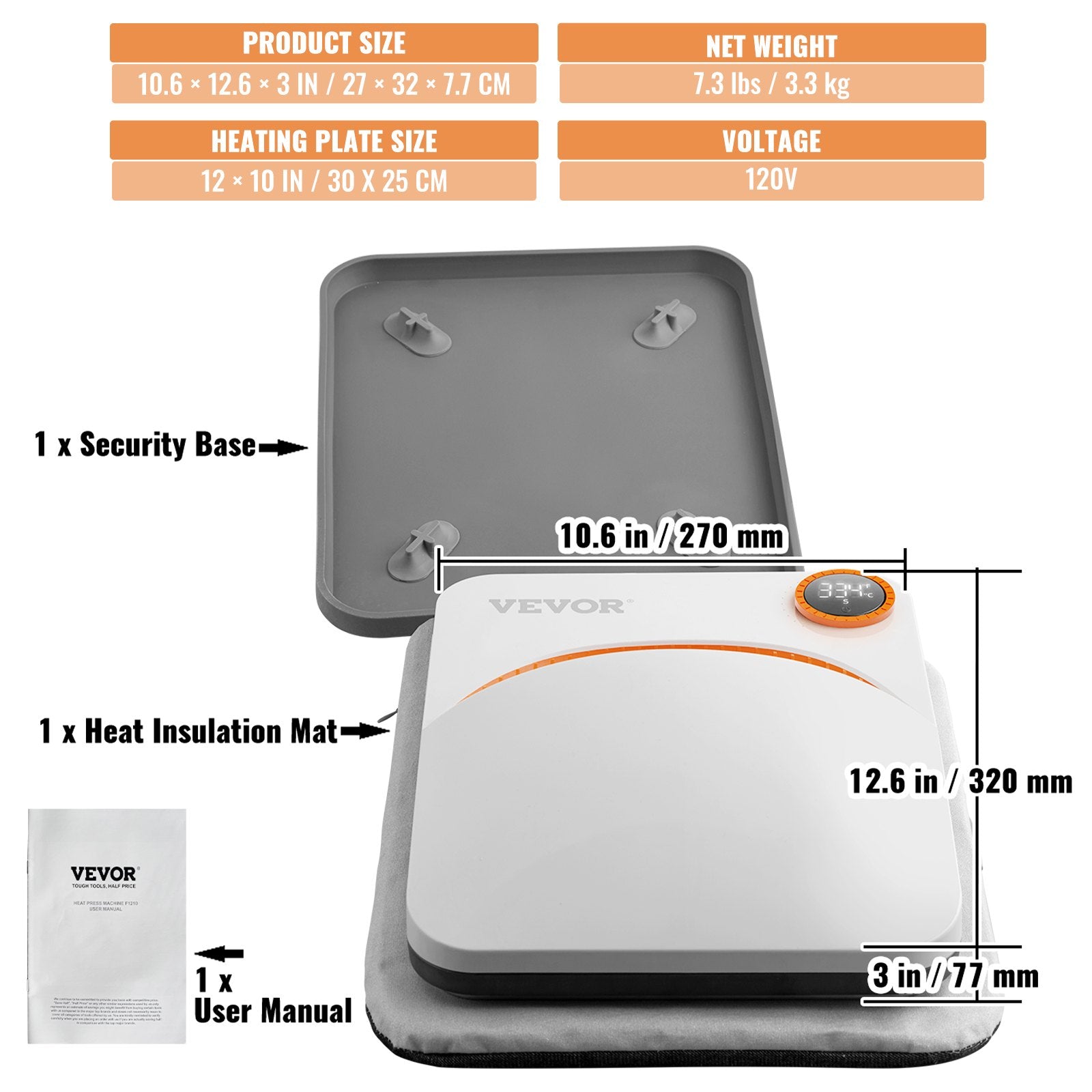 Heat Press 12 x 10 in Portable Easy Press Sublimation Transfer DIY T-shirt V952-BXSTHJYCD1210N9ICV3