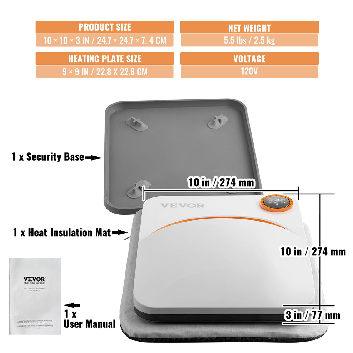 Heat Press 9 x 9 in Portable Easy Press Sublimation Transfer DIY T-shirt V952-BXSTHJYCDBB99V1R3V3