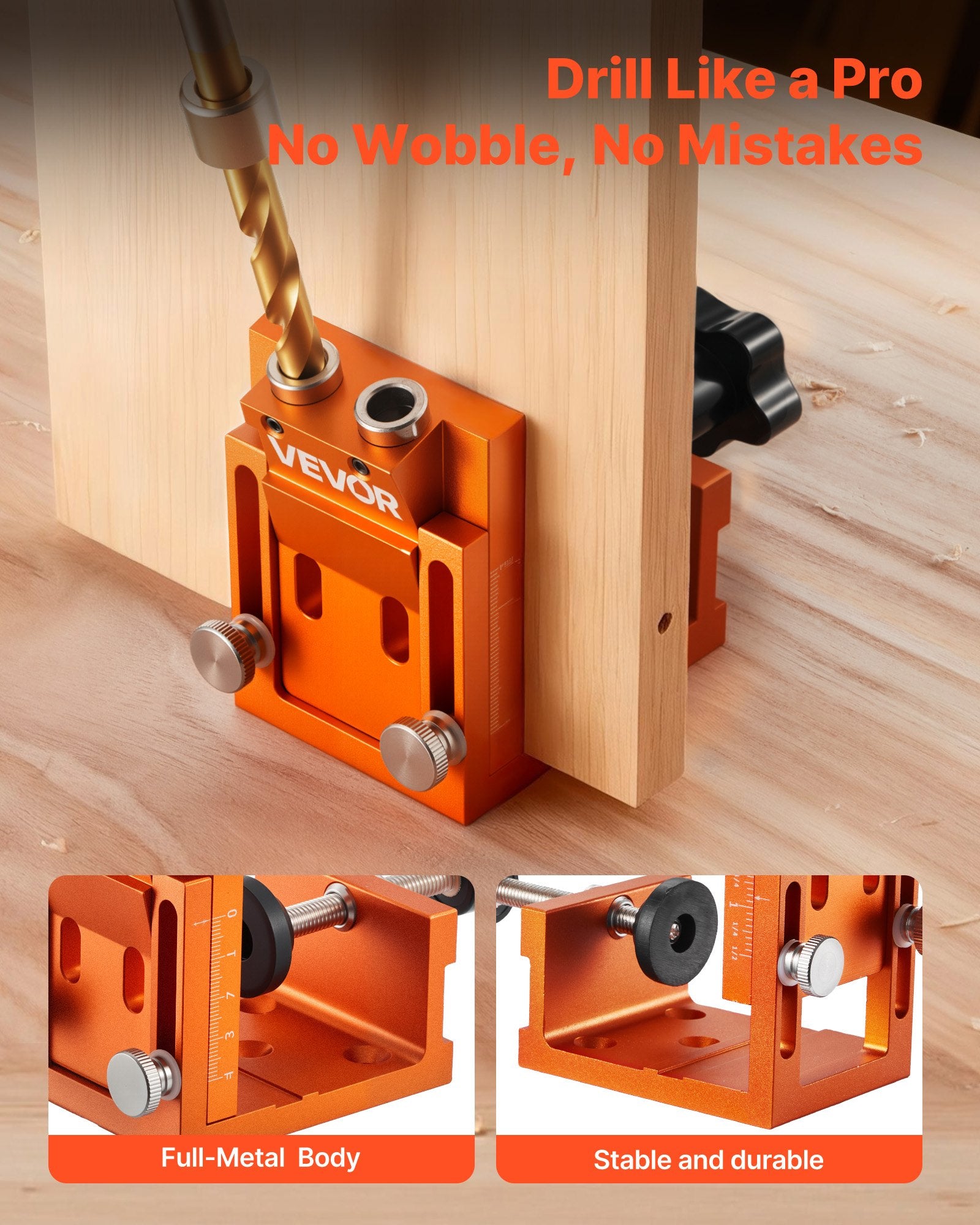 Pocket Hole Jig Kit, 12 mm to 48 mm Adjustable, Jig Pocket Hole System with Step Drill, Hex Wrench, Drill V952-BXSXKKJJSDPF7781A001V0