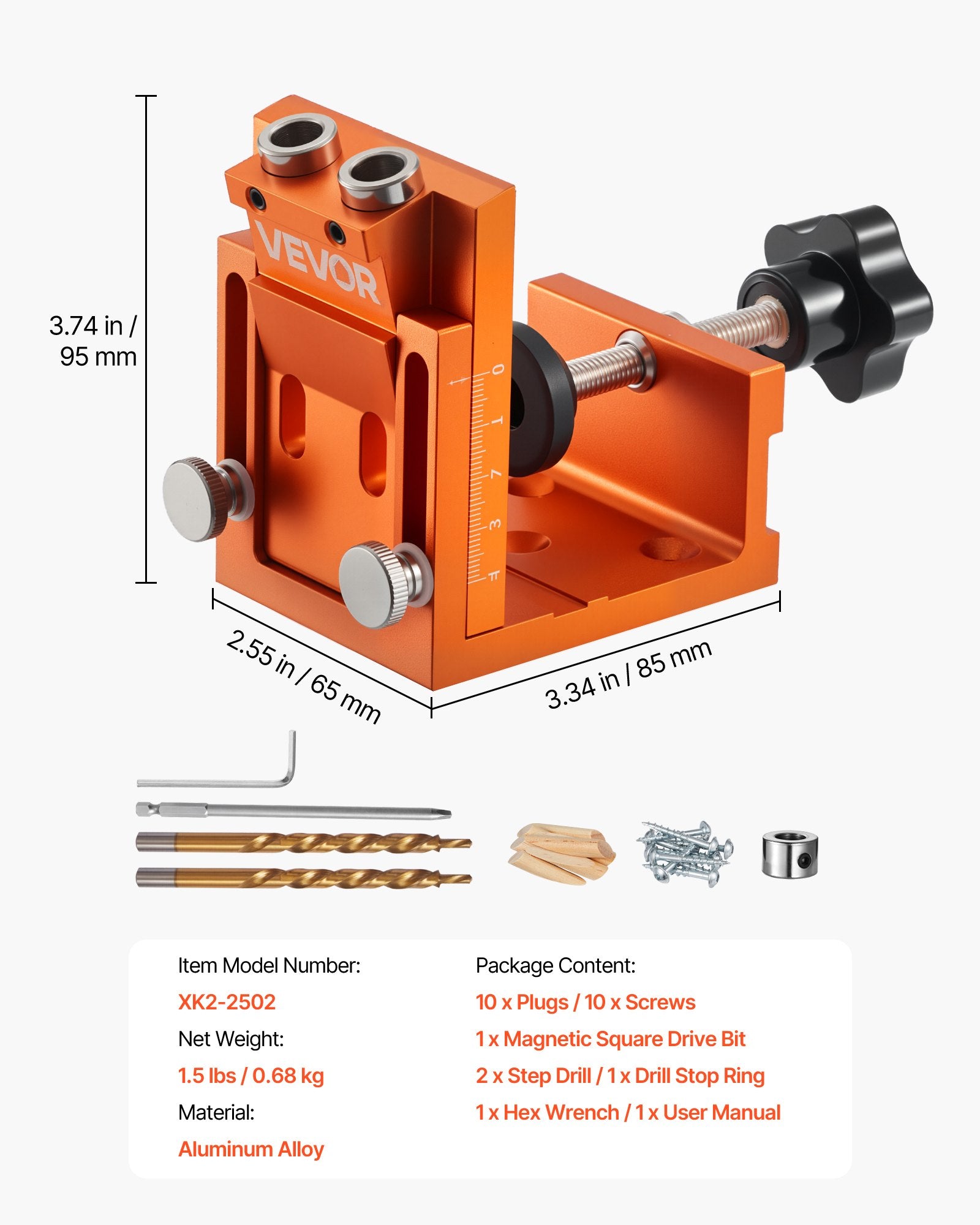 Pocket Hole Jig Kit, 12 mm to 48 mm Adjustable, Jig Pocket Hole System with Step Drill, Hex Wrench, Drill V952-BXSXKKJJSDPF7781A001V0