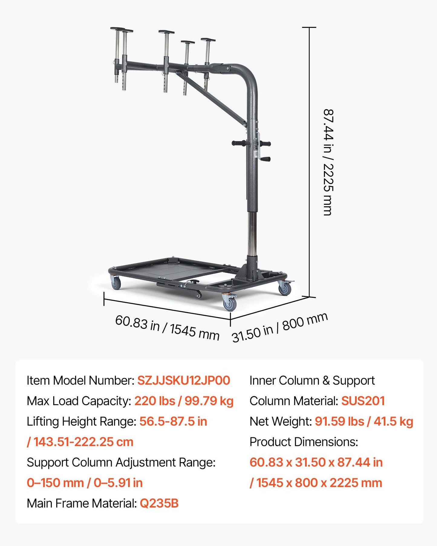 Hard Top Remover Lift, 99.79 kg, Foldable Jeep Hardtop Removal and Storage System, Easy One-Person Operation, V952-BXSYDCXXTKZDAT3NP001V0